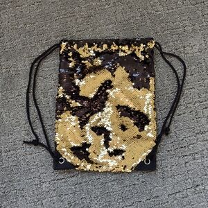 Gold and Black Sequin Drawstring Bag